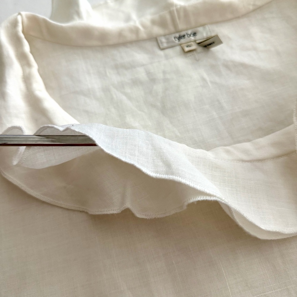 Tyler Boe Cream Linen Ruffle Collar Tunic Top Blouse Size XL Lagenlook Neutral - Picture 6 of 14
